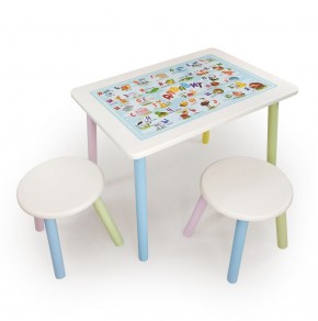 Детский комплект стол и два табурета круглых с накладкой Алфавит (Белый, Белый, Цветной) в Серове - serov.mebel-74.com | фото