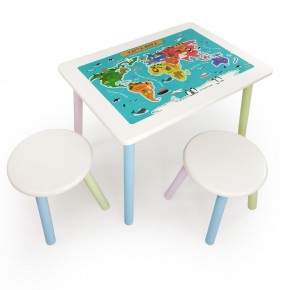 Детский комплект стол и два табурета круглых с накладкой Детский мир (Белый, Белый, Цветной) в Серове - serov.mebel-74.com | фото