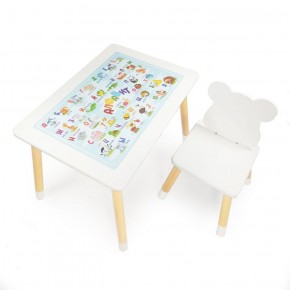 Комплект детской мебели стол и стул Мишутка с накладкой Алфавит (Белый/Белый/Береза) в Серове - serov.mebel-74.com | фото