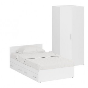 Кровать с ящиками 1200 + Шкаф угловой Стандарт, цвет белый, ШхГхВ 123,5х203,5х70 + 81,2х81,2х200 см., сп.м. 1200х2000 мм., без матраса, основание есть в Серове - serov.mebel-74.com | фото