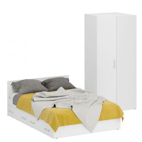 Кровать с ящиками 1400 + Шкаф угловой Стандарт, цвет белый, ШхГхВ 143,5х203,5х70 + 81,2х81,2х200 см., сп.м. 1400х2000 мм., без матраса, основание есть в Серове - serov.mebel-74.com | фото