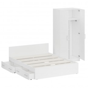 Кровать с ящиками 1600 + Шкаф 2-х створчатый Стандарт, цвет белый, ШхГхВ 163,5х203,5х70 + 90х52х200 см., сп.м. 1600х2000 мм., б/м, основание есть в Серове - serov.mebel-74.com | фото