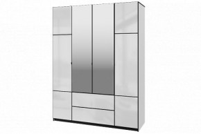 Шкаф 4-х дверный Палермо 02 с ящиками и зеркалом Белый гладкий шелк/Черный гладкий шелк в Серове - serov.mebel-74.com | фото