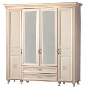 Шкаф для одежды 4-дверный с зеркалом №493 Марлен кремовый белый в Серове - serov.mebel-74.com | фото