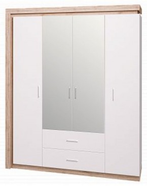 Шкаф для одежды с ящиками 4-х створчатый с зеркалом Люмен 16 в Серове - serov.mebel-74.com | фото