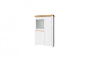 Шкаф с витриной 1V2D, TAURUS, цвет белый/дуб вотан в Серове - serov.mebel-74.com | фото