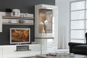 Шкаф с витриной 3D/TYP 01L, LINATE ,цвет белый/сонома трюфель в Серове - serov.mebel-74.com | фото
